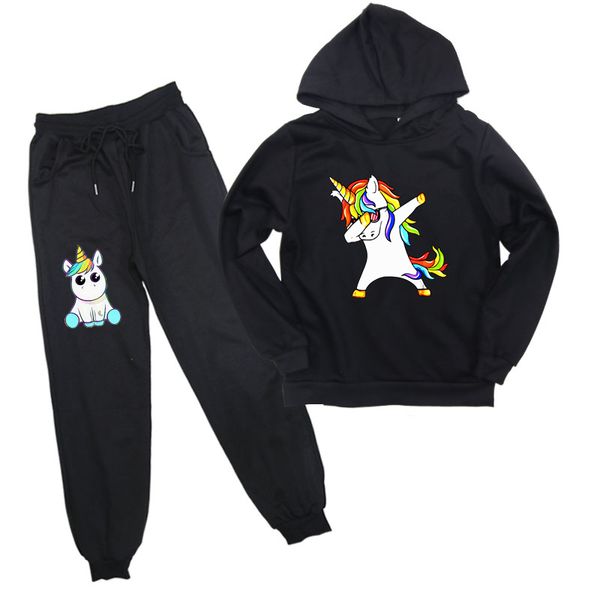 

2019 unicorn kids hoodies sets baby boys autumn winter girls clothes set toddler boy girl sweatshirt pants 2pcs sweat fille, White