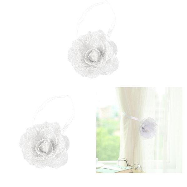 

2x cloth rose flower curtain tieback clips buckle for home window