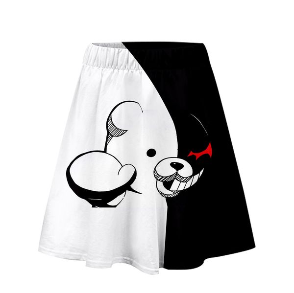 

лето harajuku япония monokuma 3d юбка мультфильм высокой талией юбка kawaii черный белый медведь популярные 3d короткие юбки женщины, Black