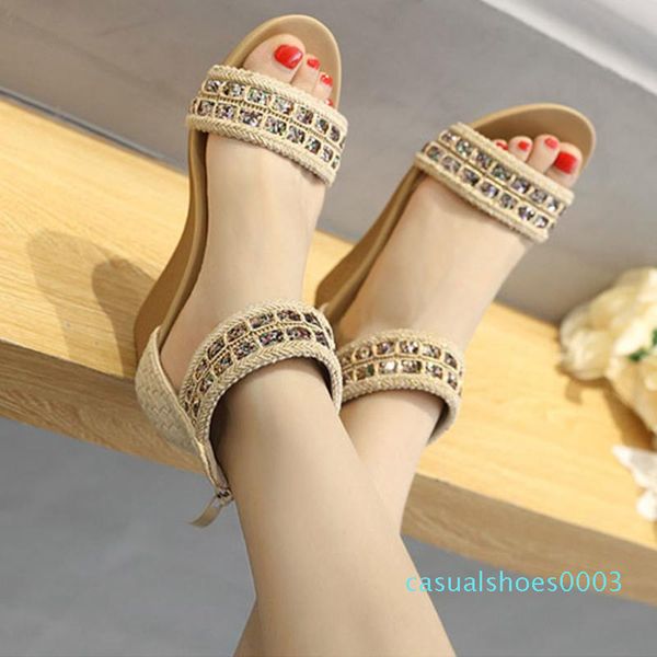 

lapolaka new fashion 2020 wedge high heels zipper summer sandals woman shoes mixed colors crystal casual shoes women sandals c03, Black