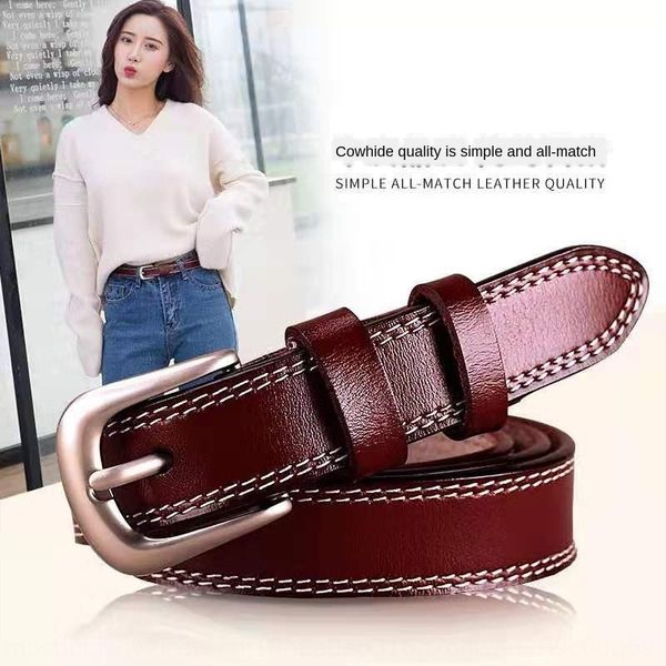 

2019 women's genuine leather pin pin buckle trend simple cowhide belt trousers belt, Black;brown