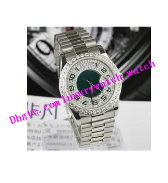 

luxury watch 3 style mens 38mm s.steel full diamond pave dial watch 118348 automatic fashion men's watches wristwatch, Slivery;brown