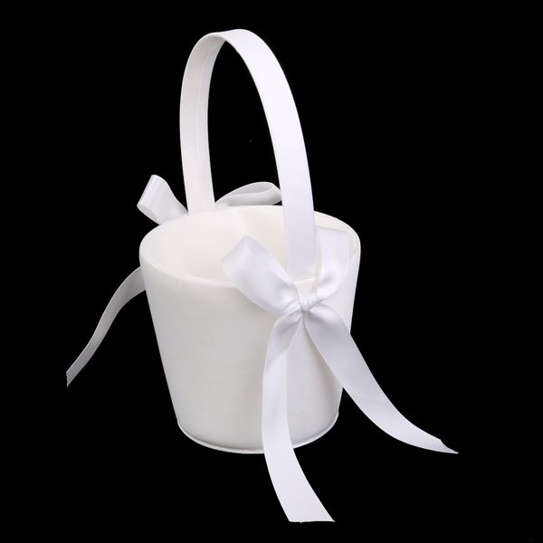 

2pcs ivory satin ribbon bowknot wedding party flowergirl basket