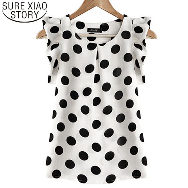 

2019 harajuku white blouse shirts fashion women blouse and chiffon polka dot ladies women clothes short 3733 50