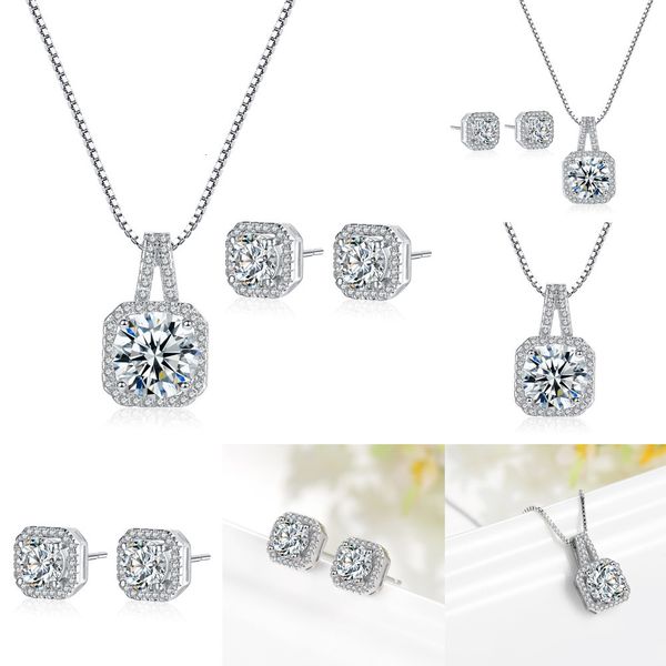 

personality insert twinkle rock diamond pendant wedding engagement jewelry set for women day micro chain drill set eternity popular nature, Silver
