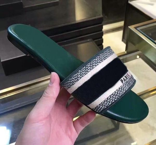 

2019 mule dway en coton brode slide luxury designer women sandals new style fashion womens slipper size 35-41, Black