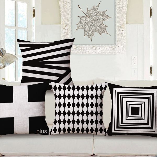 

concise black and white geometry pillow cotton cushion set come picture customized
