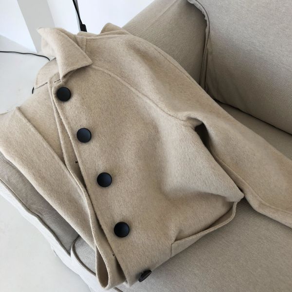 

new thick wool blend coat women long sleeve turn-down collar outwear jacket casual autumn winter elegant overcoa, Black