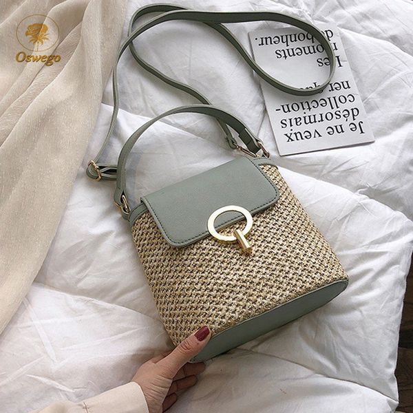 

swdf bags for women 2019 summer new simple straw beach bag casual texture crossbody messenger straw bucket bag ladies purses