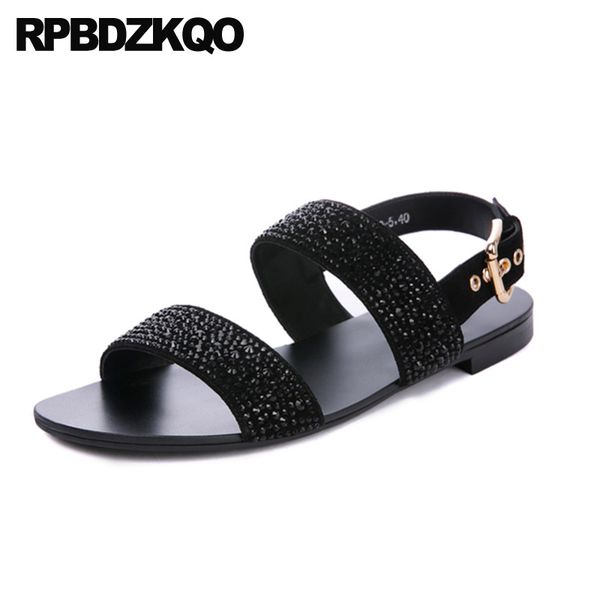 

roman black plus size genuine leather designer shoes men gladiator sandals summer luxury strap rhinestone large 45