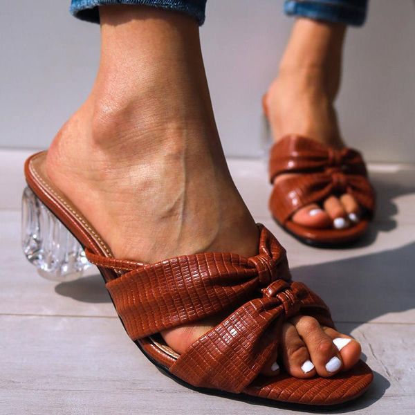 

обувь sarairis на продажу большой размер 43 высокое качество прозрачные каблуки летние женские женщина скольжения на узел леди тапочки санда, Black