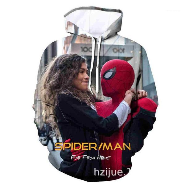 

long hooded sweatshirts couples clothing far from home spider printed mens designer hoodies autumn marvel boys loose, Black