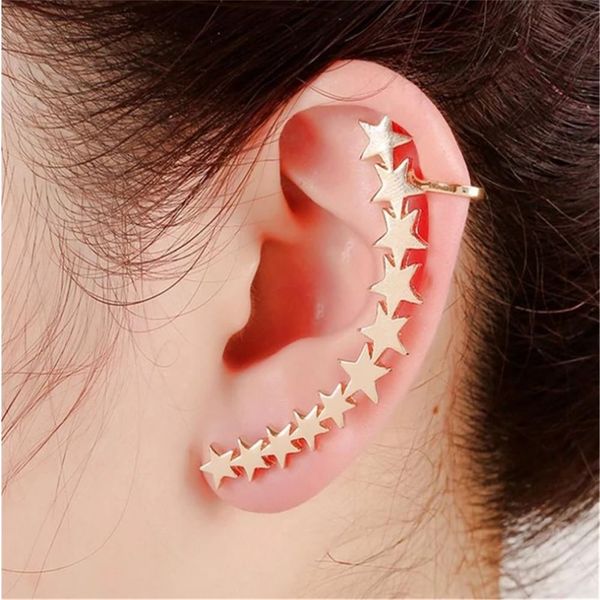 

1 pc new design star stud earrings ear long earrings ear clip crawler fashion jewelry accessories gifts for women girls, Golden;silver