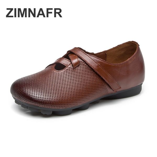 

zimnafr 2020 women handmade retro genuine leather casual flats shoes shallow mouth comfortable women flats shoes, Black