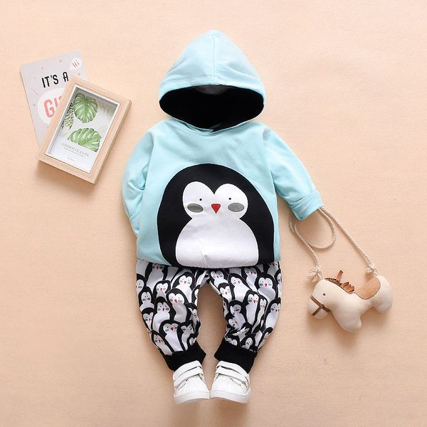 

2020 newborn baby boy girl clothes kids long sleeve cartoon penguin hoddies +pants toddler clothing autumn outfit 2pics sets, White
