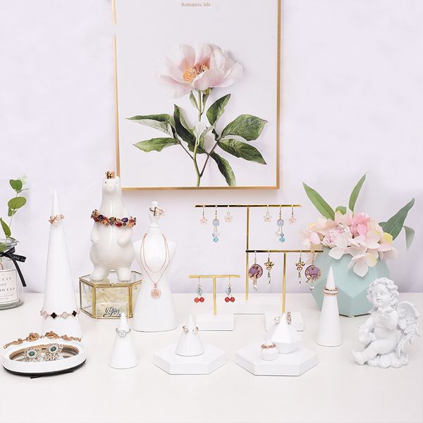 

[ddisplay]creative marble jewelry display set resin storage tray personalized bangle display holder exquisite white pendant display stand, Black