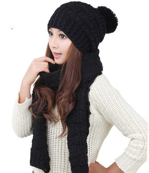

2019 new fashion warm autumn winter wool scarf for women thicken warm knitted scarf female cap hat hat female 2 pcs, Blue;gray