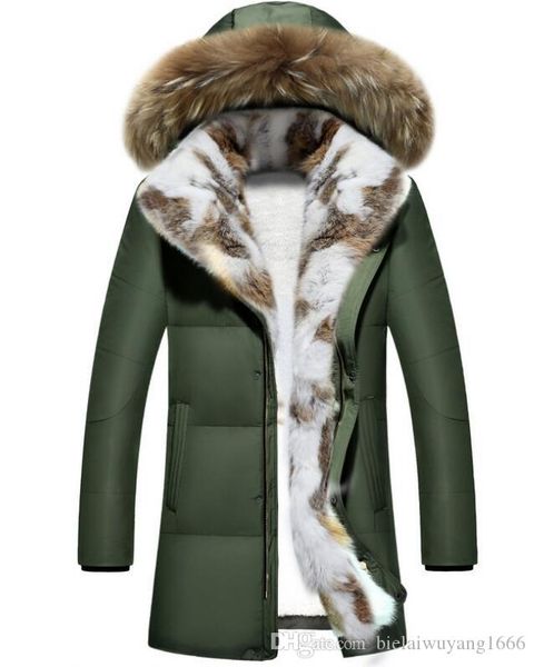 

2020 winter couple down jacket men's duck down jackets coats real rabbit fur men women lovers fashion thick warm parka classic long, Black