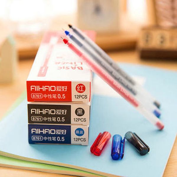

12 pcs/lot 0.5mm basic liner roller ballpoint pen 3 color gel ink ball pen school office writing supplies stationery tools, Blue;orange