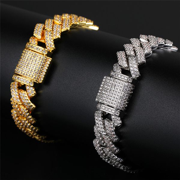 

13mm 7/8/9inch gold silver colors micro prong setting cz cuban bracelet link chain for mens jewelry, Black