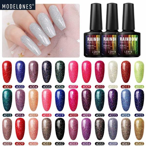 

modelones shiny neon gel polish soak off nail art hybrid led gel nail lacquer long lasting sequins led varnish, Red;pink