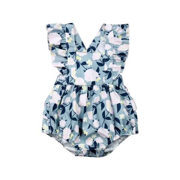 

new infant kids baby girl floral summer romper jumpsuit playsuit clothes set, Blue