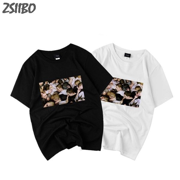 

dressing2020 black t-shirt panic at the disco print thin section streetwear trend men's t shirt couple large size short sleeve tshirt, White;black