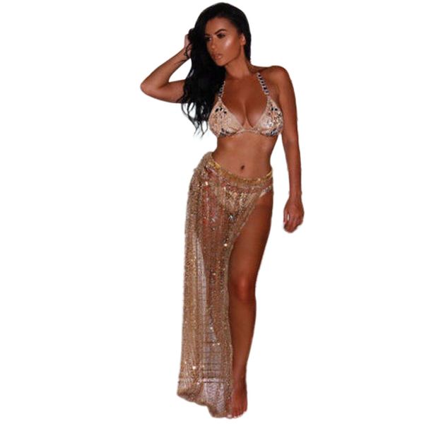 2019 Modetrend heiße Modelle Frauenmodelle Strand vertuschen Bikini Pailletten Bademode Vertuschung Sarong Wrap Pareo Rock Badeanzug