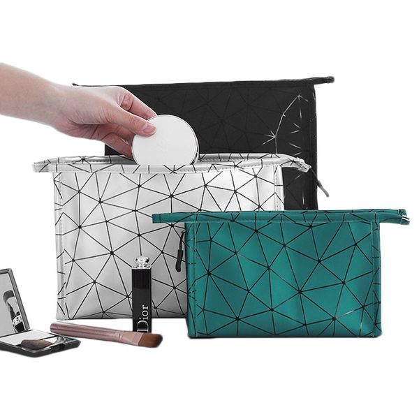 

new geometric pattern pu leather ladies cosmetic bag portable travel large capacity waterproof beauty cosmetics cosmetic bag