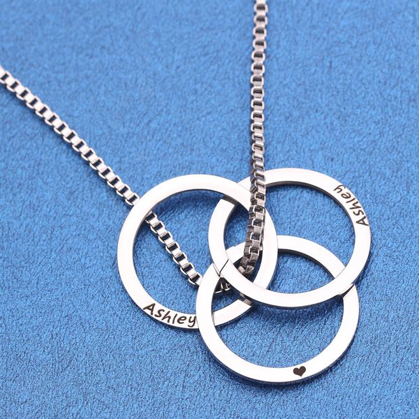 

meibeads 1pc stainless steel charms round three circle custom name necklace pendants for family christmas jewelry gift, Silver