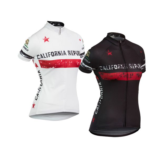 

california republic women cycling jersey short sleeve black white cycling wear bicycle clothes clothing bike wear, Black;red