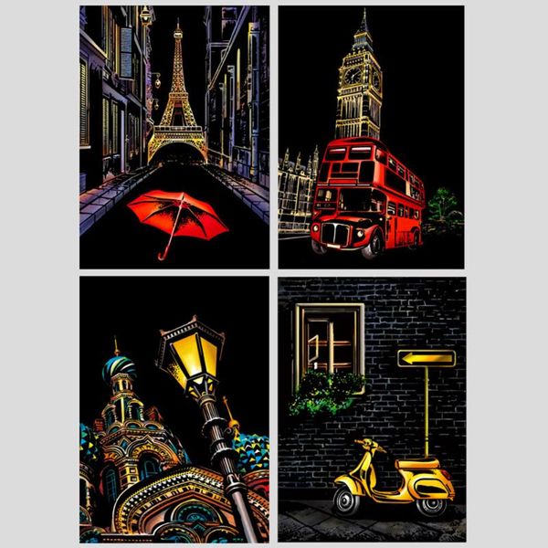 

paper scratch painting bamboo pen styles 21*29cm kids children pictures, Black