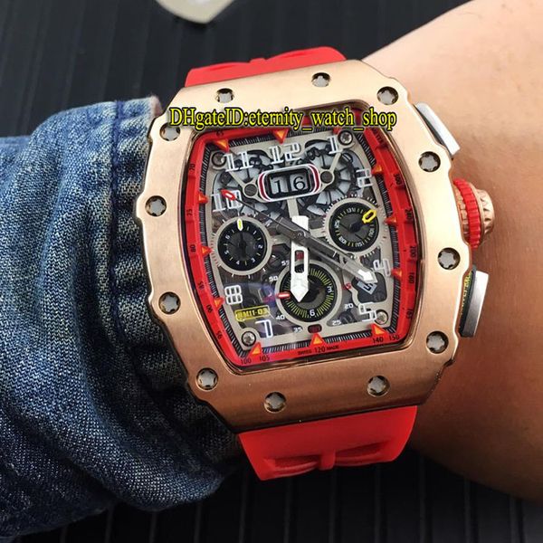 

new special sale rm 11-03rg skeleton big date dial miyota mechanical rm11-03 mens watch rose gold case red rubber sport watches, Slivery;brown