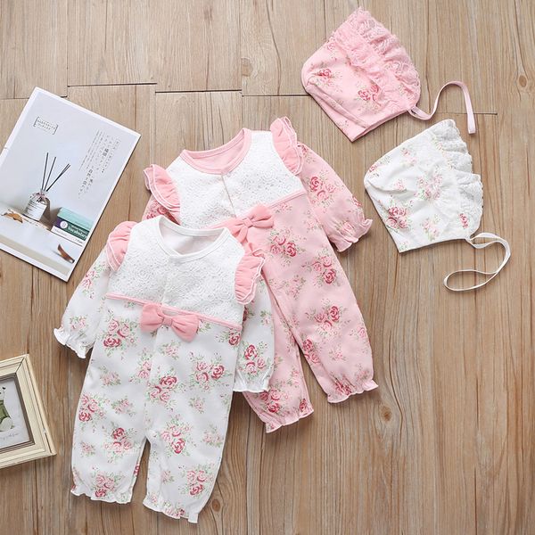 

winter newborn baby girl clothes thicken floral princess jumpsuit clothing sets girls bodysuit + hats 15, Blue