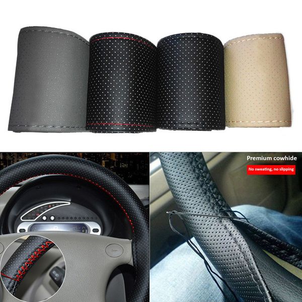 

38cm car diy steering wheel covers soft leather braid on the steering-wheel of car with needle and thread interior accessories