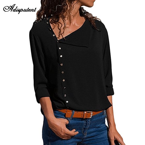 

adisputent women chiffon blouses long sleeve irregular collar shirt lady office work blusas plus size camisa feminina 2019, White