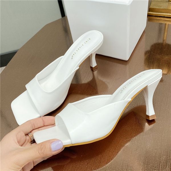 

2020 slides women 7cm high heels mules fetish summer sandals low heels slippers prom stripper peep toe sandles prom shoes, Black