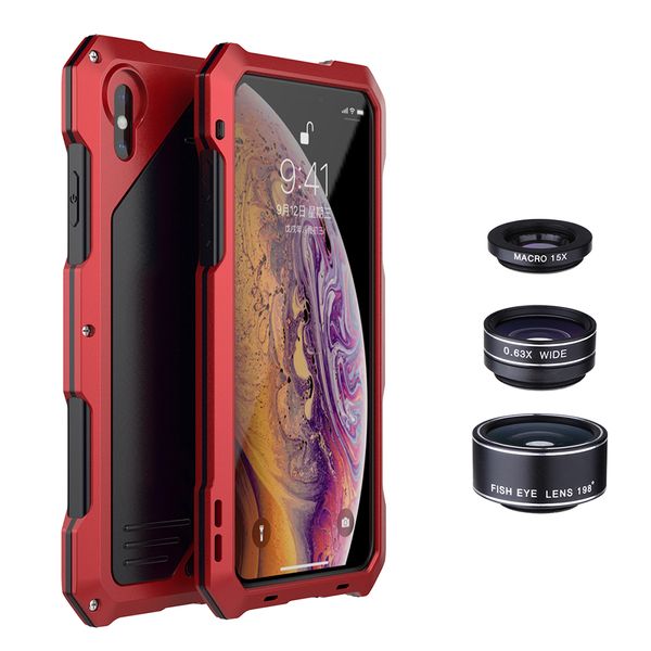 

new phone case lens for iphone xr metal frame protective case with 3 separate external camera lens 120Â° wide-angle fisheye macro phone lens