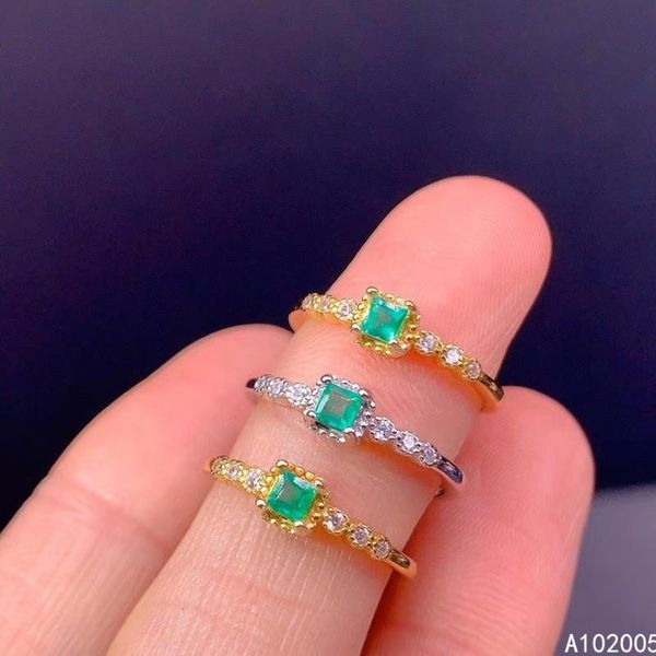 

cluster rings kjjeaxcmy fine jewelry 925 sterling silver inlaid natural gemstone emerald female ring classic support test with box, Golden;silver