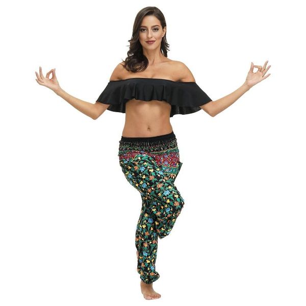

twe bloomers yoga dance pants mandala circle galaxy floral printed stretchy high rise straight loose leggings lounge 2020, White;red