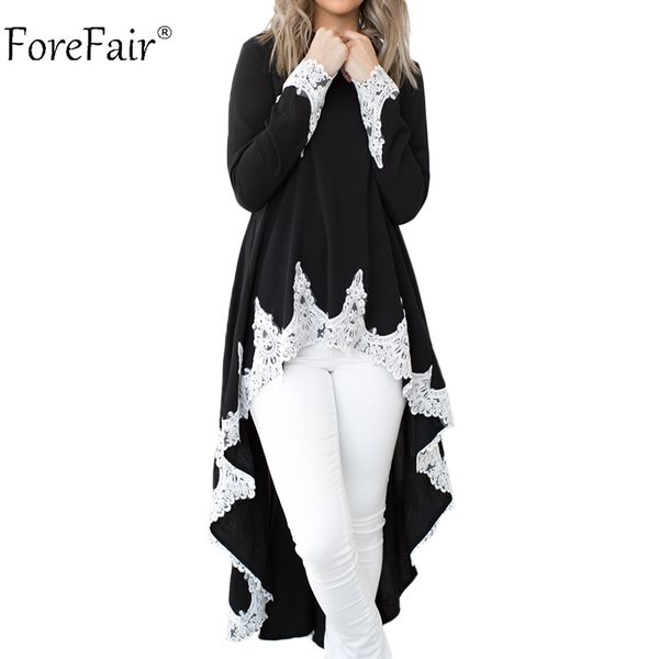 

forefair women long sleeve lace blouse winter autumn 2018 casual loose elegant patchwork long plus size ladies, White