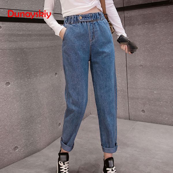 

2019 spring clothes ladies high waist female boyfriend jeans with a tight waistl denim ripped jean woman plus size, Blue