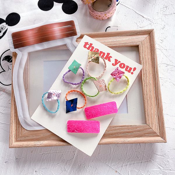 

hair accessories 8 pcs korea style simple girl pins cute fluorescence manual small sequins clips for children fashion, Slivery;white