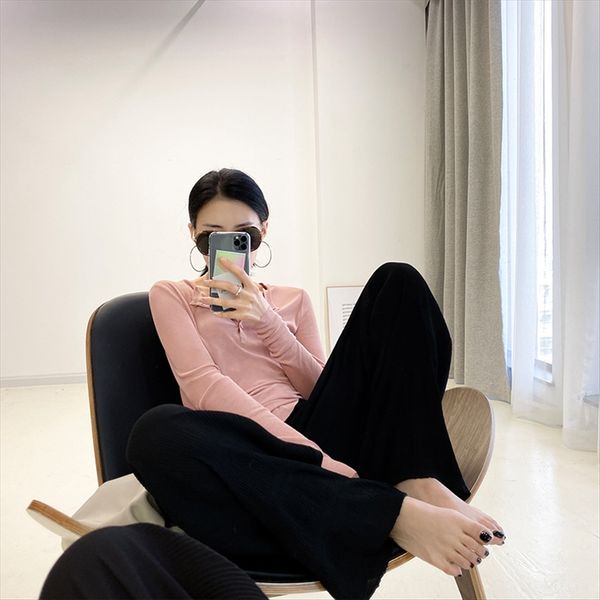 

show collarbone t-shirt base shirt women's inner long sleeve thin lazy slim season round collar t-shirt, White