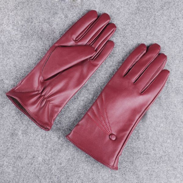 

luxurious women leather winter super warm gloves red safety selling solid gloves guantes mujer, Blue;gray
