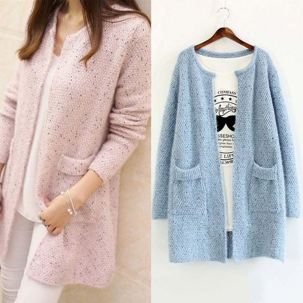 

long cardigan sweater women 2019 wool knit pocket long sleeve korean female loose europes wind womens sweaters lxj1108, White