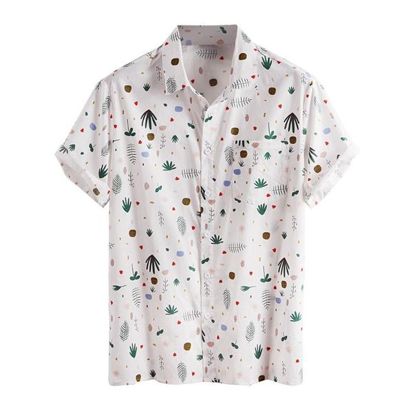 

camisa shirts 2020 flower printed men hawaiian shirt short sleeve loose streetwear beach shirts summer vacation casual chemise, White;black