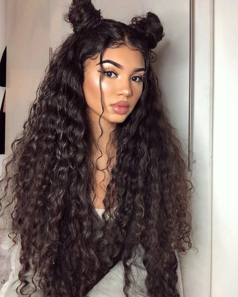 

10a human hair lace front wig brazilian hair deep wave lace front wig medium ize wi lace cap bleached knot, Black;brown