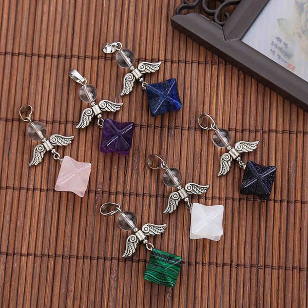 

wholesale natural stone crystal merkaba pendant octagon star foreign trade jewelry source flower necklace of life, Silver