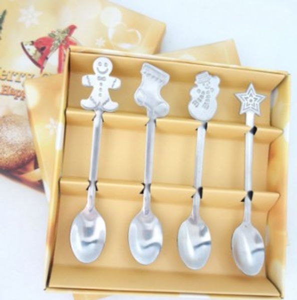 

christmas style teaspoon christmas socks snowman cutlery flatware decoration accessories stainless steel coffee dessert ice cream spoon 4pcs